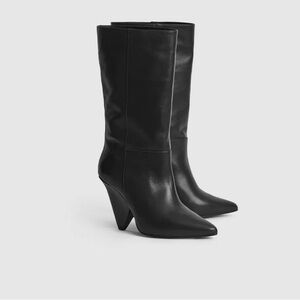 NWT Reiss Jax Leather Calf Length Boots in black size 39